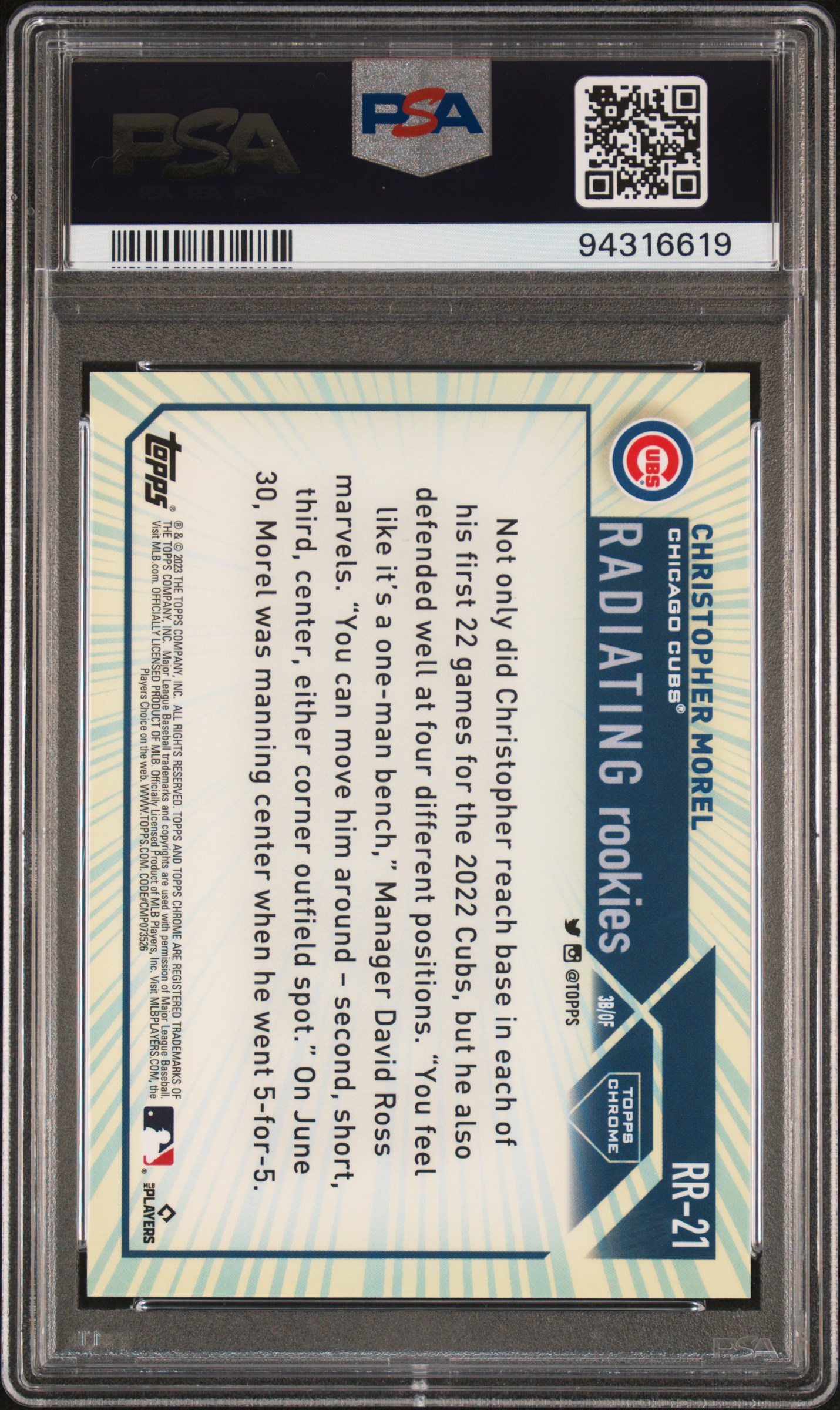 2023 Topps Chrome Radiating Rookies Christopher Morel #Rr21 (Update) Mint 9 back