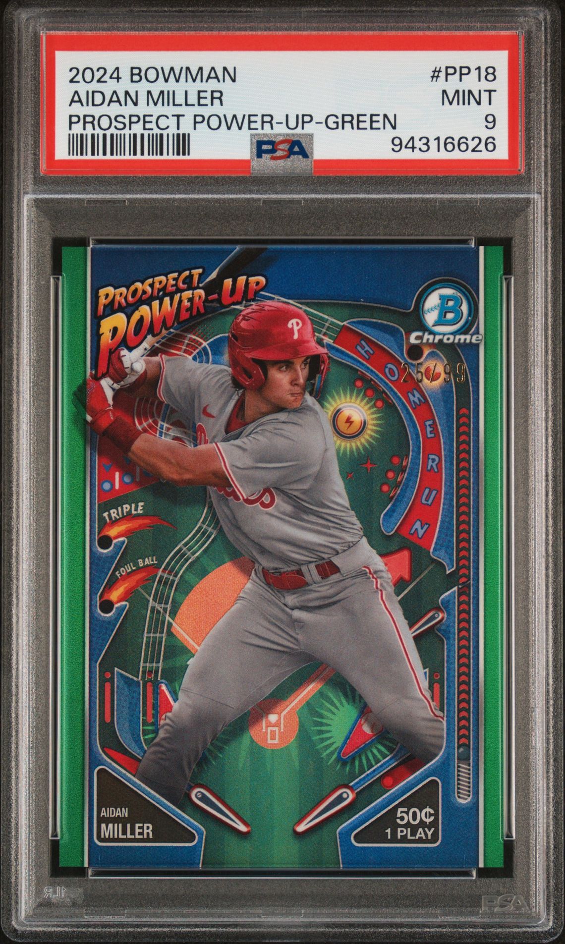 2024 Bowman Prospect Power-Up Aidan Miller #Pp18 (Prospect Power-Up-Green) Mint 9 front