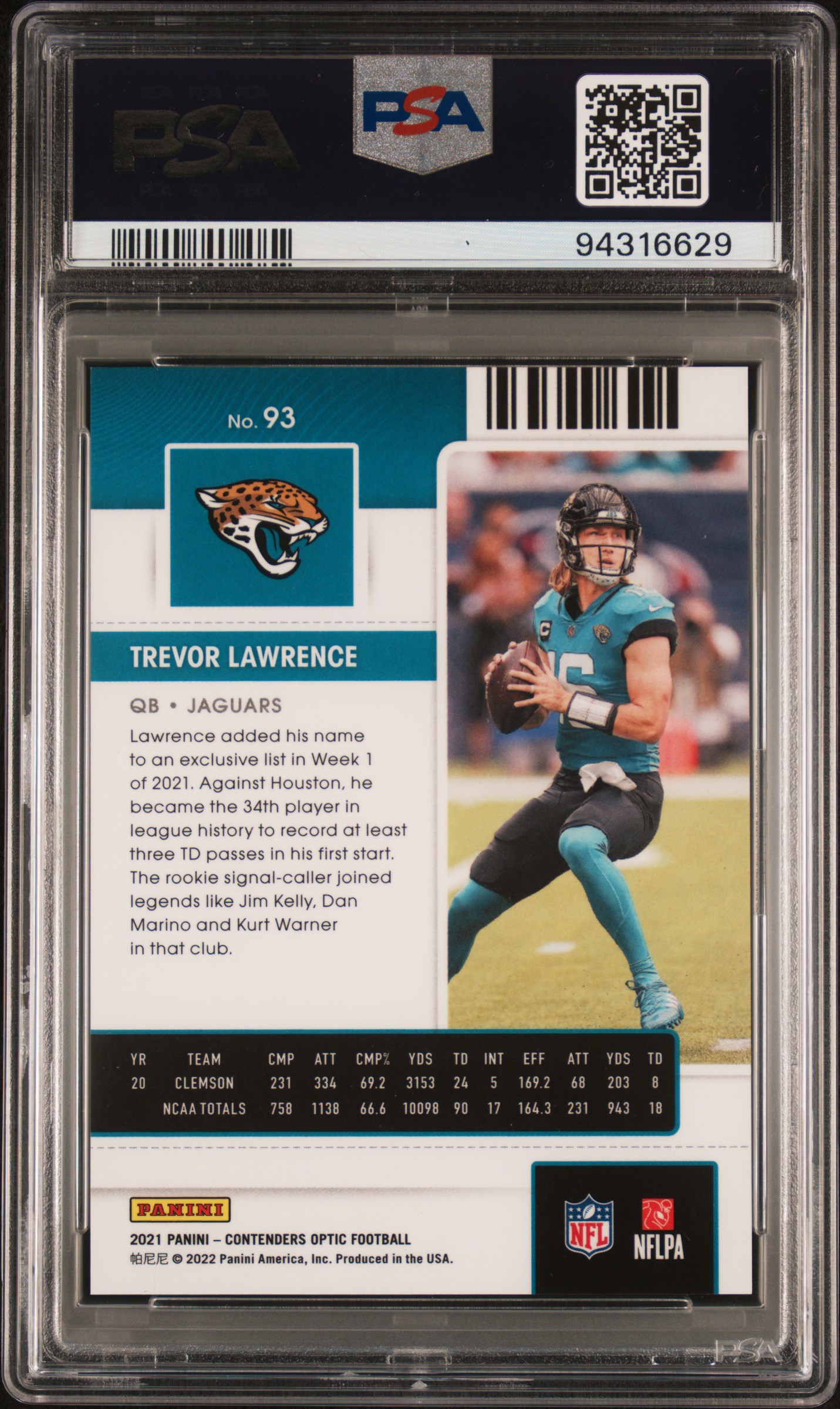 2021 Panini Contenders Optic Trevor Lawrence #93 Gem Mt 10 back