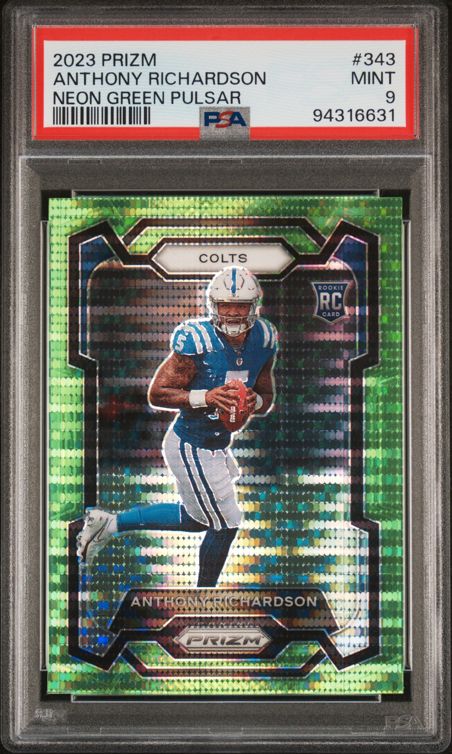 2023 Panini Prizm Anthony Richardson #343 (Neon Green Pulsar) Mint 9 front