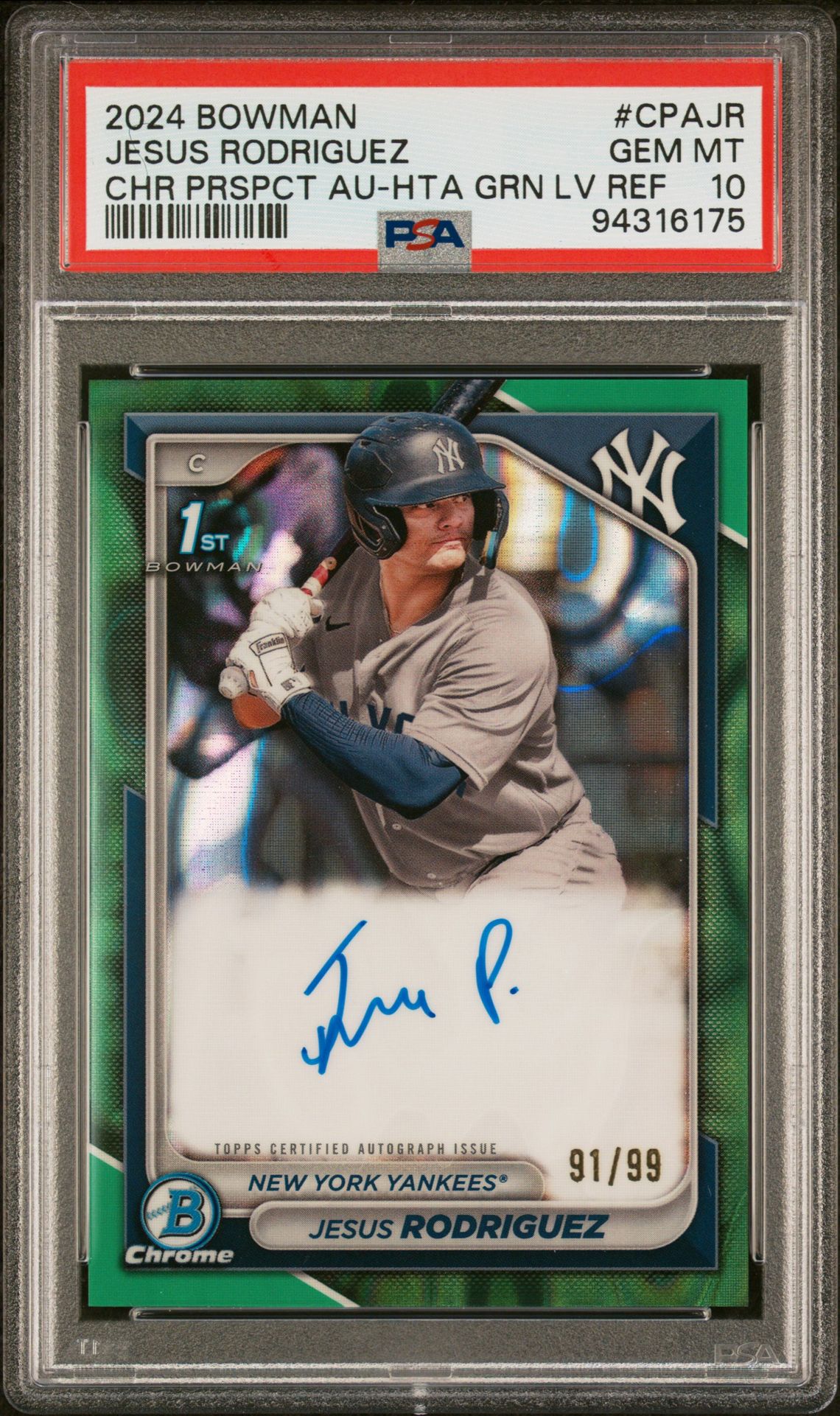 2024 Bowman BOWMAN CHROME PROSPECT AUTOGRAPHS CHR PRSPCT AU-HTA GRN LAVA #CPAJR Jesus Rodriguez front