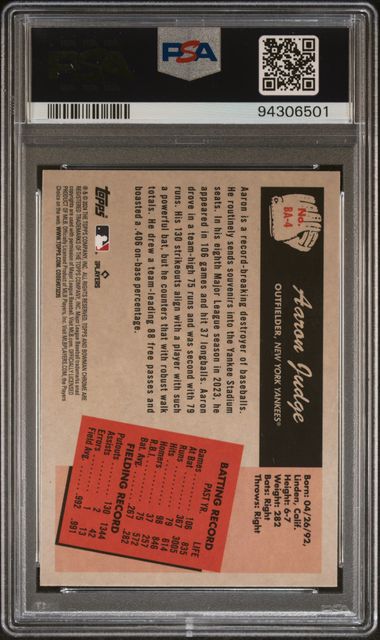 2024 Bowman 1955 Bowman Anime Aaron Judge #Ba4 Gem Mt 10 back