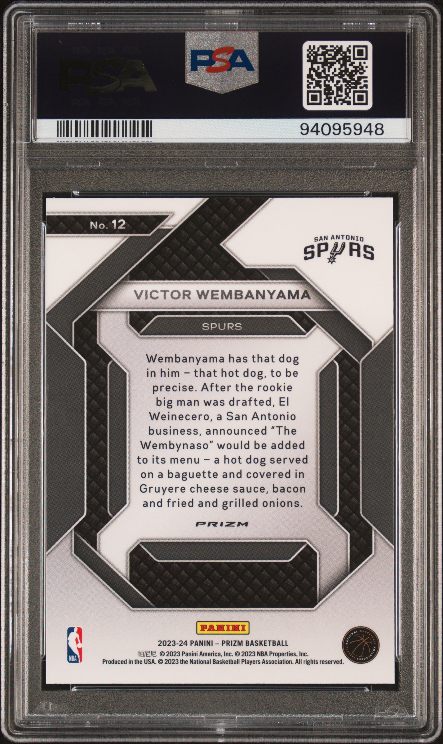 2023 Panini Prizm Emergent Victor Wembanyama #12 (Emergent-Silver Prizm) Mint 9 back