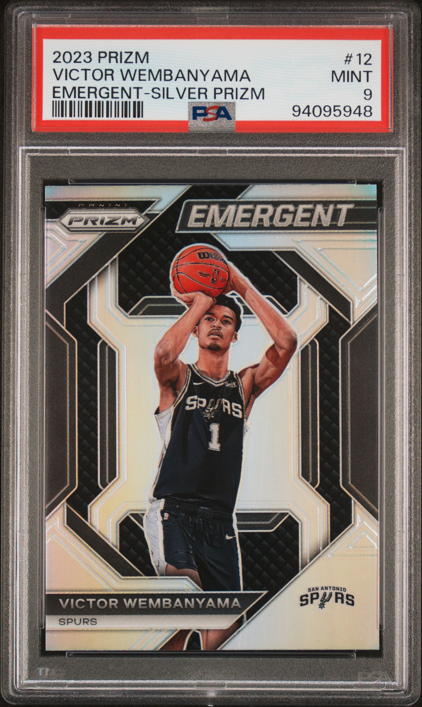 2023 Panini Prizm Emergent Victor Wembanyama #12 (Emergent-Silver Prizm) Mint 9 front