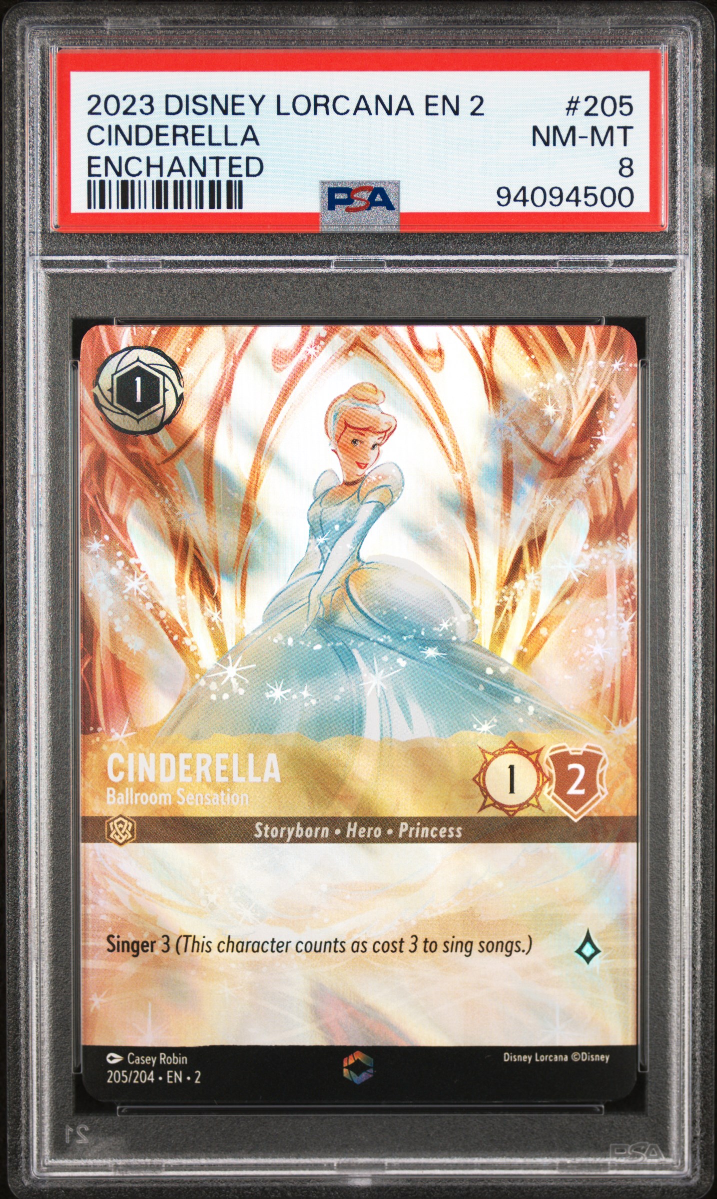 2023 Disney Lorcana En 2-Rise Of The Floodborn Cinderella #205 (Enchanted) Nm-Mt 8 front