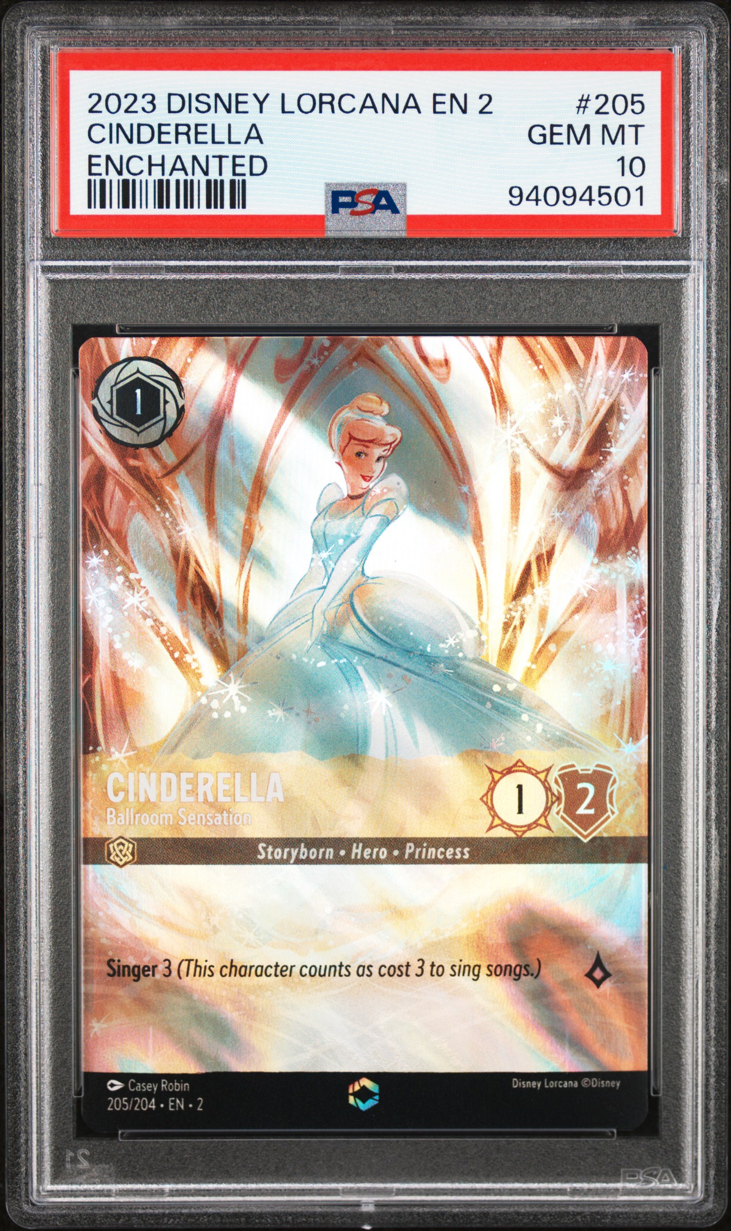 2023 Disney Lorcana En 2-Rise Of The Floodborn Cinderella #205 (Enchanted) Gem Mt 10 front