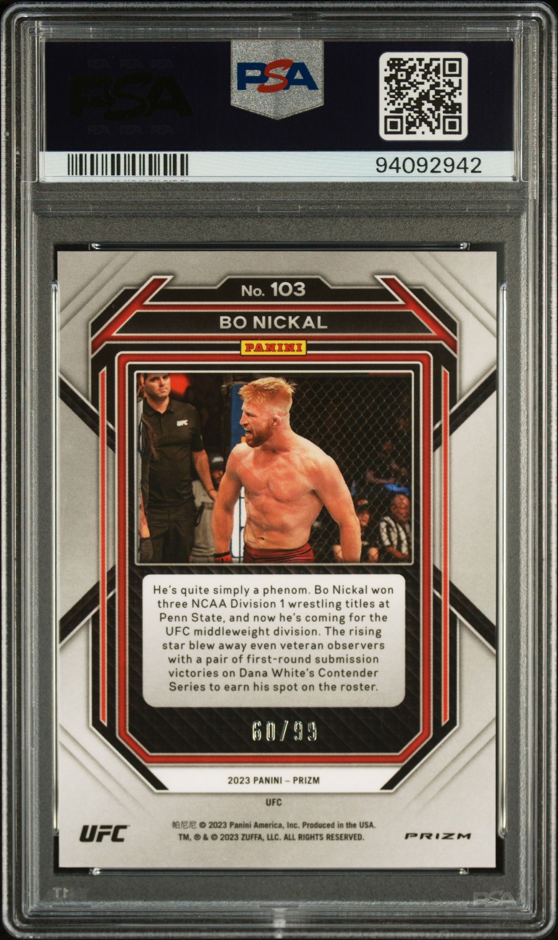 2023 Panini Prizm Ufc Bo Nickal #103 (Orange Prizm) Mint 9 back