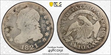 1821 10C Large Date N1