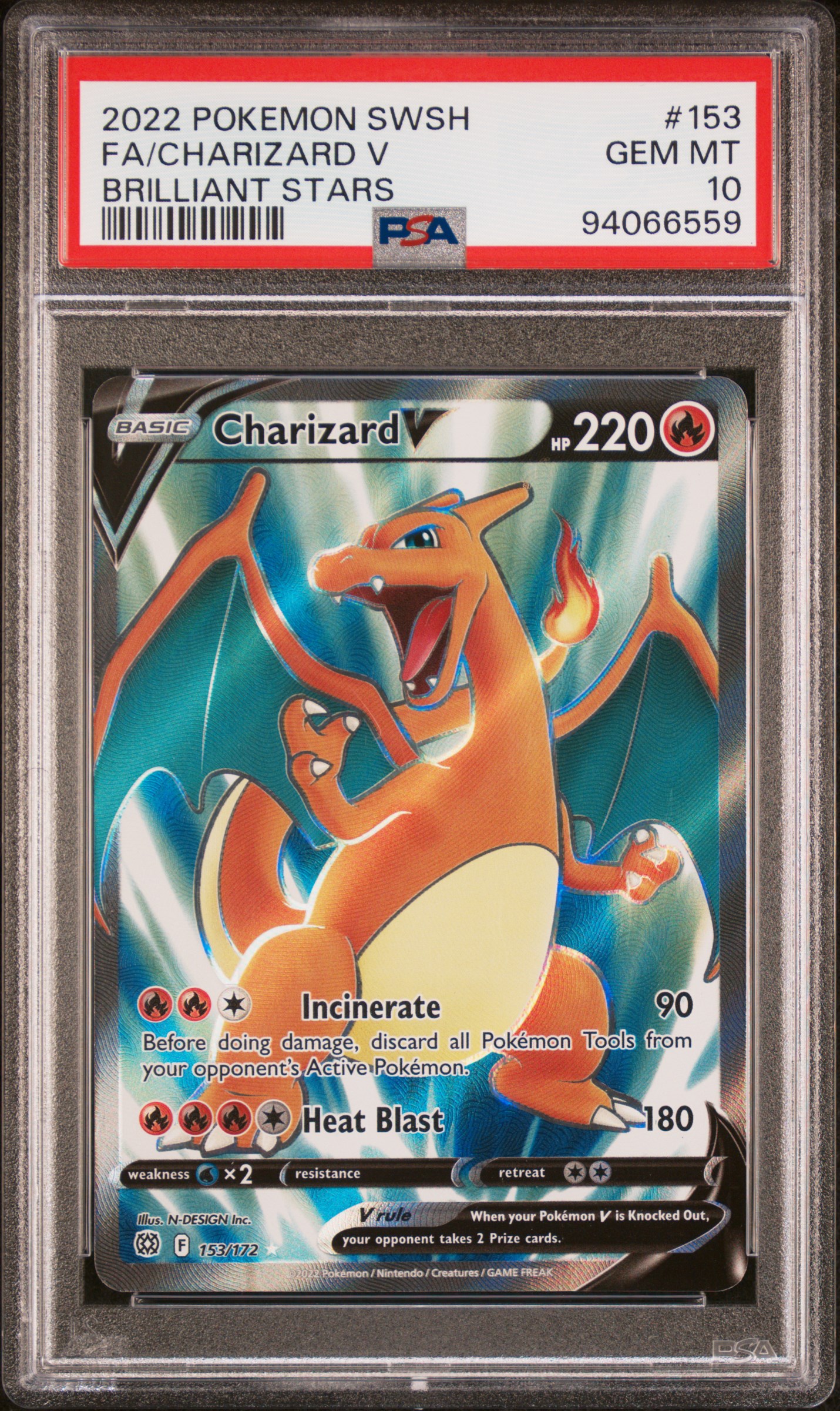 2022 Pokemon Sword & Shield Brilliant Stars Fa/Charizard V #153 (Brilliant Stars) Gem Mt 10 front