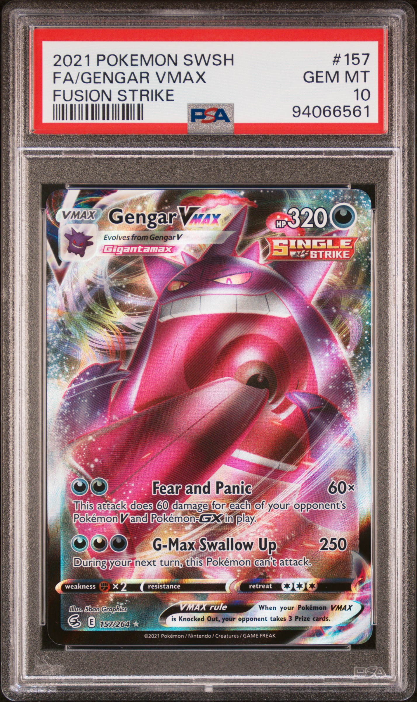 2021 Pokemon Sword & Shield Fusion Strike Fa/Gengar Vmax #157 (Fusion Strike) Gem Mt 10 front