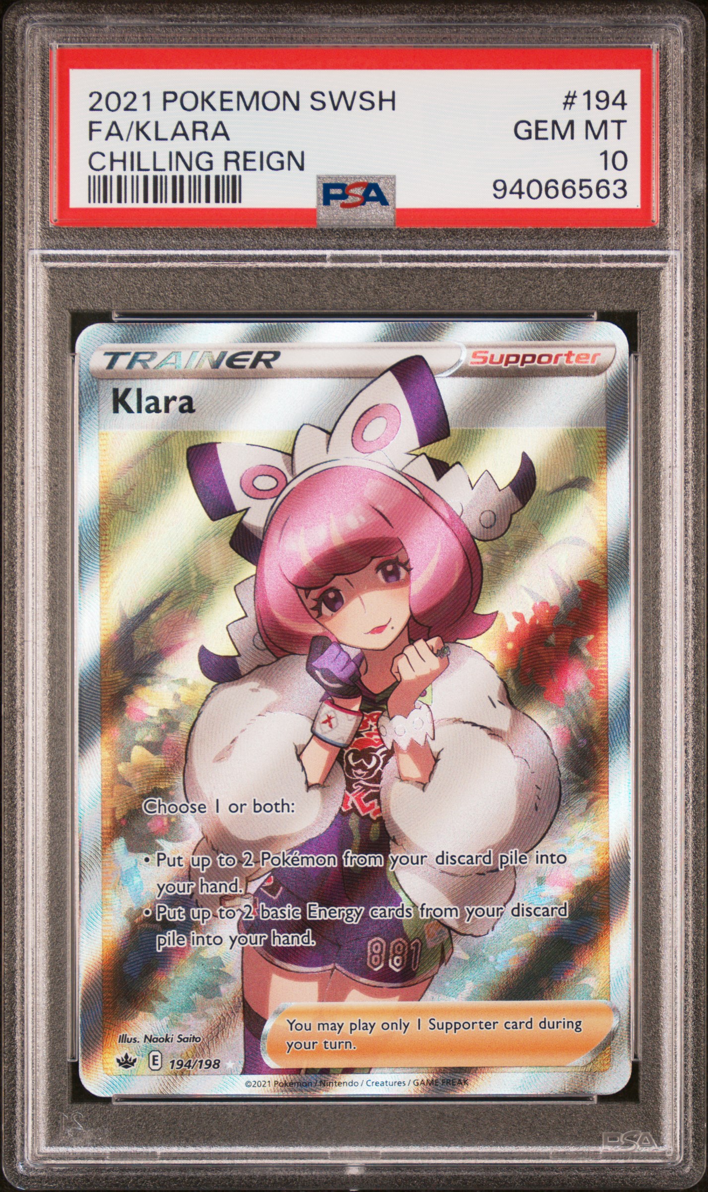 2021 Pokemon Sword & Shield Chilling Reign Fa/Klara #194 (Chilling Reign) Gem Mt 10 front