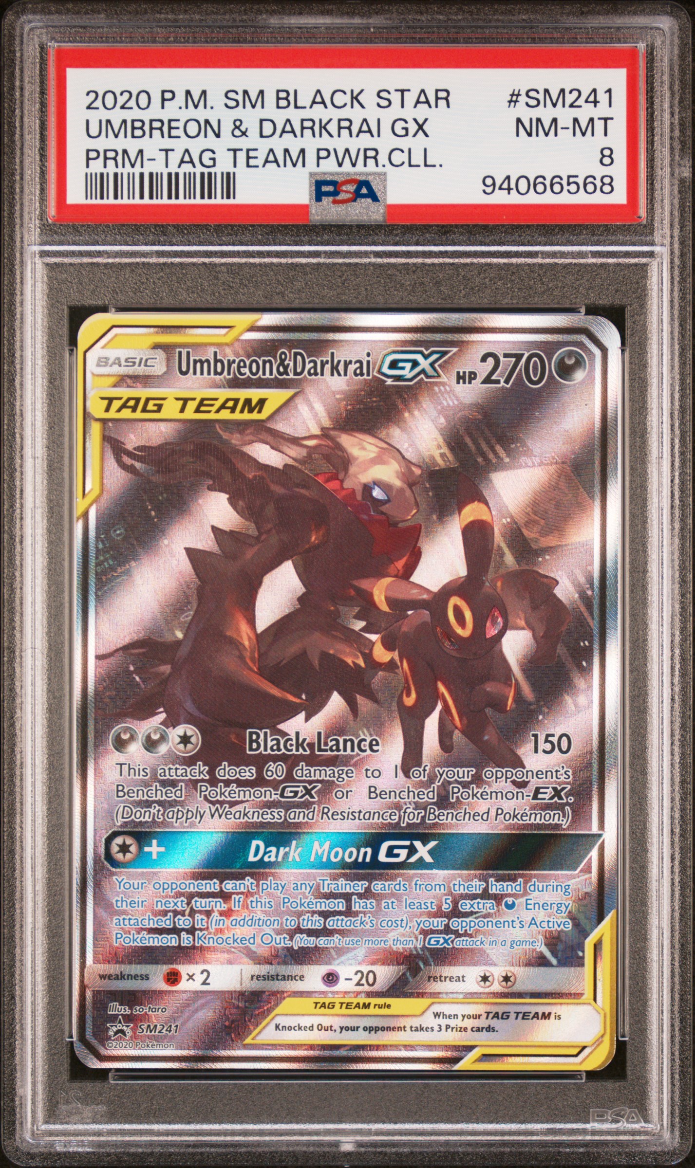 2020 Pokemon Sm Black Star Promo Umbreon & Darkrai Gx #Sm241 (Prm-Tag Team Pwr.cll.) Nm-Mt 8 front