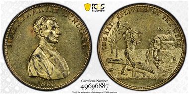 1860 Token DeWitt AL 1860-41 Gilt Brass Abraham Lincoln MS61
