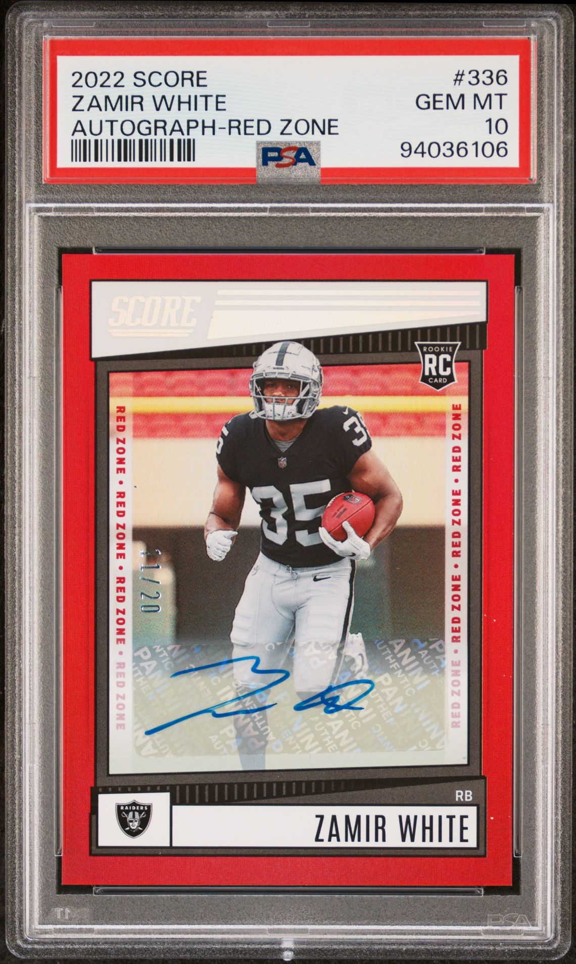 2022 Panini Score Zamir White #336 (Autograph-Red Zone) Gem Mt 10 front