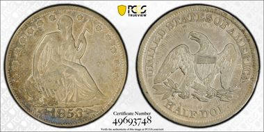 1853 50C Arrows & Rays N1