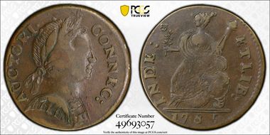 1785 CT 1/2P Bust Right, Miller 5-F.5 XF40BN