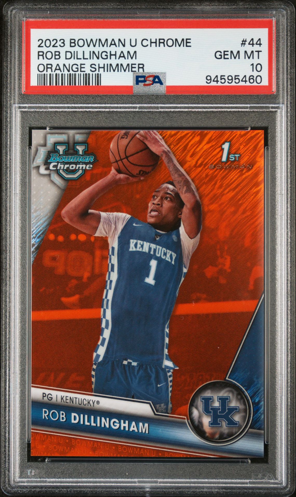 2023 Bowman BOWMAN UNIVERSITY CHROME ORANGE SHIMMER #44 Rob Dillingham front