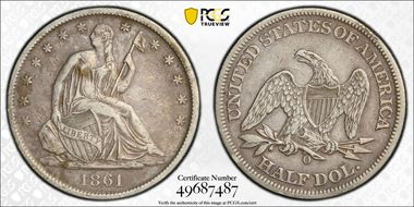 1861-O 50C W-14, Bisected Date VF25