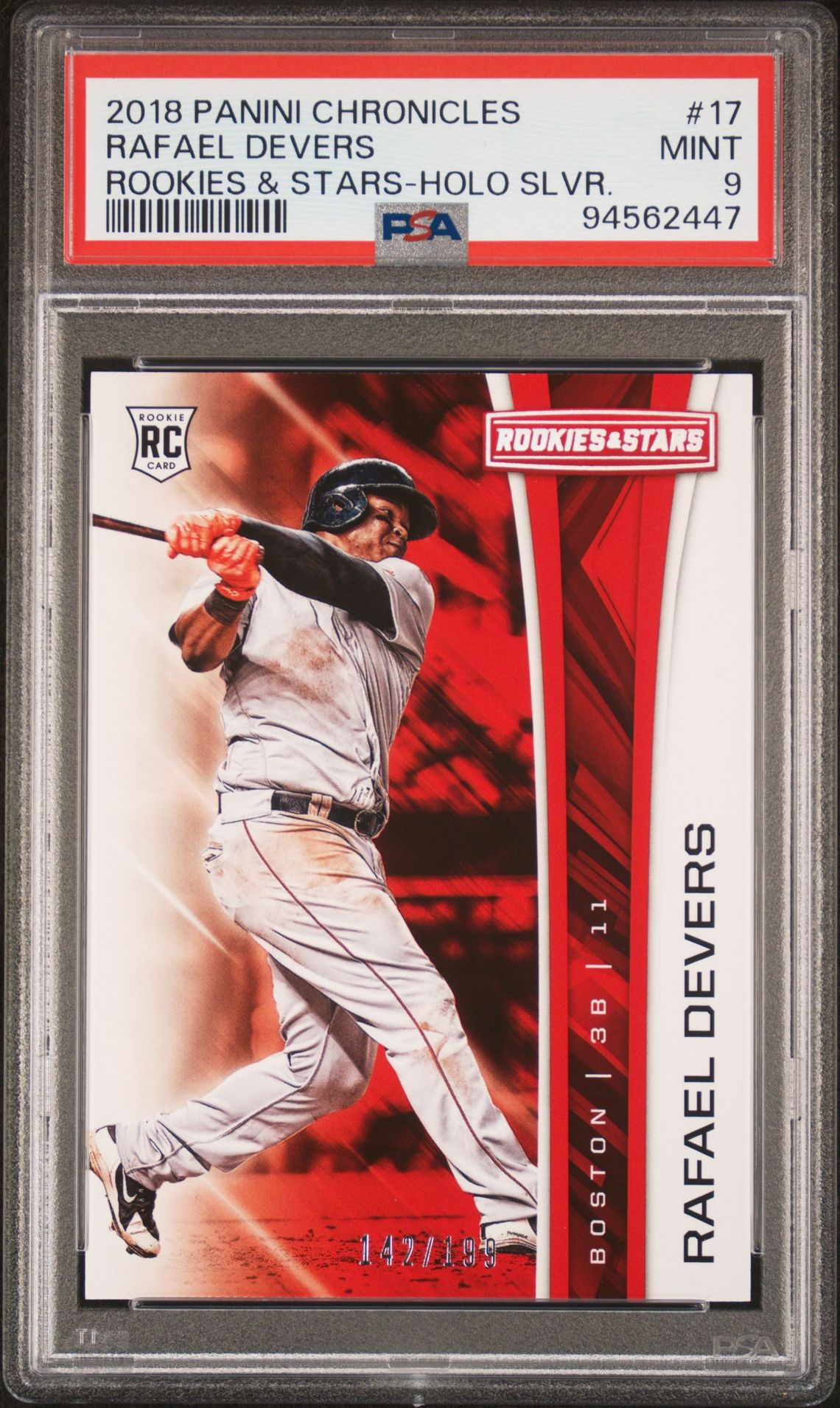 2018 Panini PANINI CHRONICLES ROOKIES & STARS HOLO SLVR. #17 Rafael Devers front