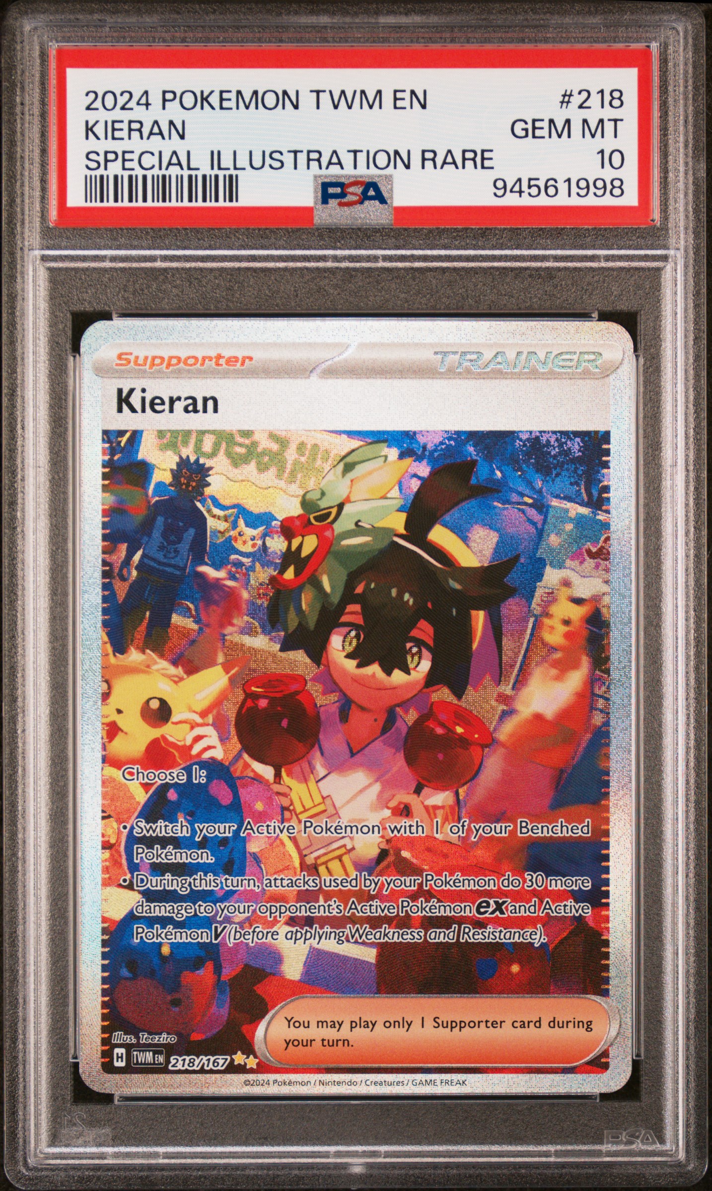 2024 Pokemon Twm En-Twilight Masquerade Kieran #218 (Special Illustration Rare) Gem Mt 10 front