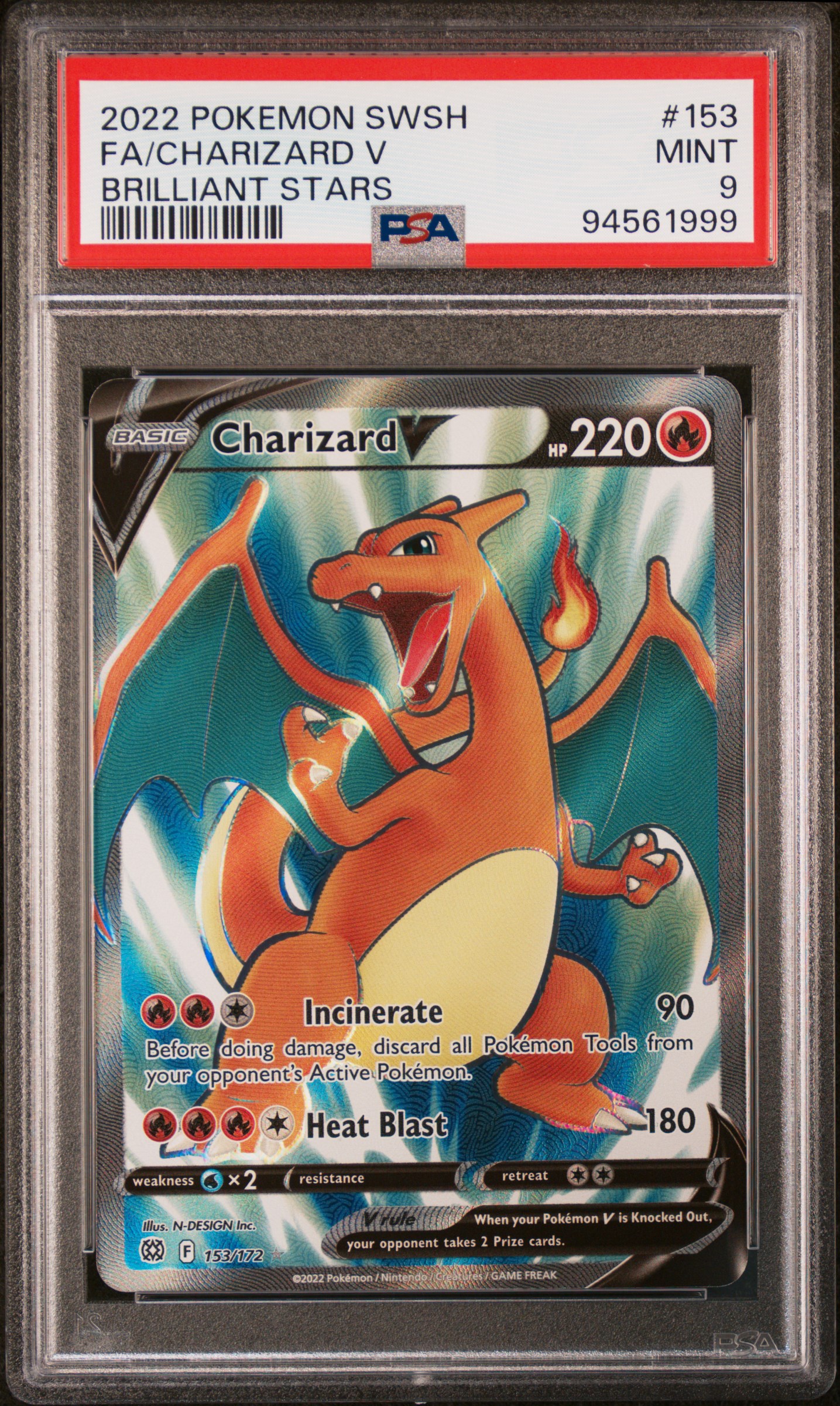 2022 Pokemon Sword & Shield Brilliant Stars Fa/Charizard V #153 (Brilliant Stars) Mint 9 front