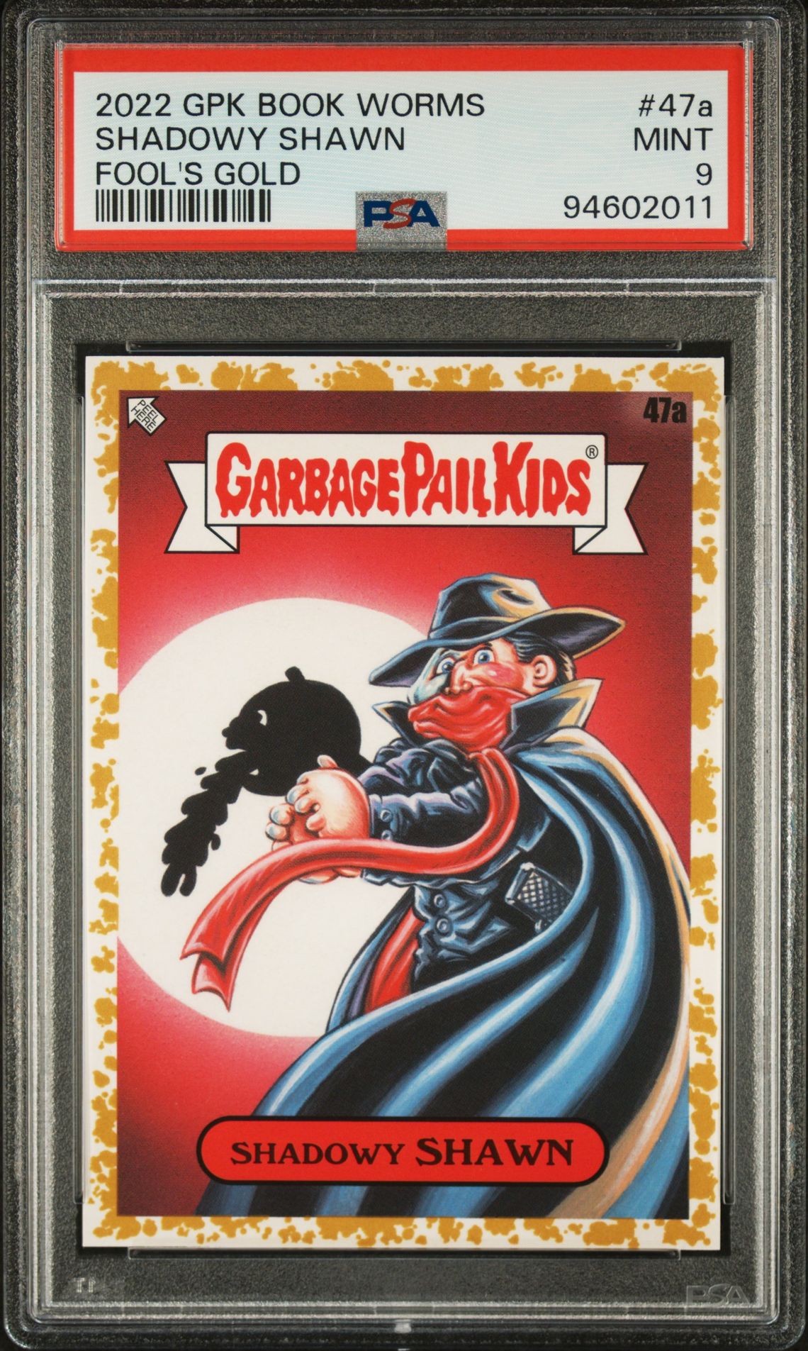 2022 Topps GARBAGE PAIL KIDS BOOK WORMS FOOL'S GOLD #47A Shadowy Shawn front