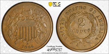 1864 2C Large Motto AU55BN