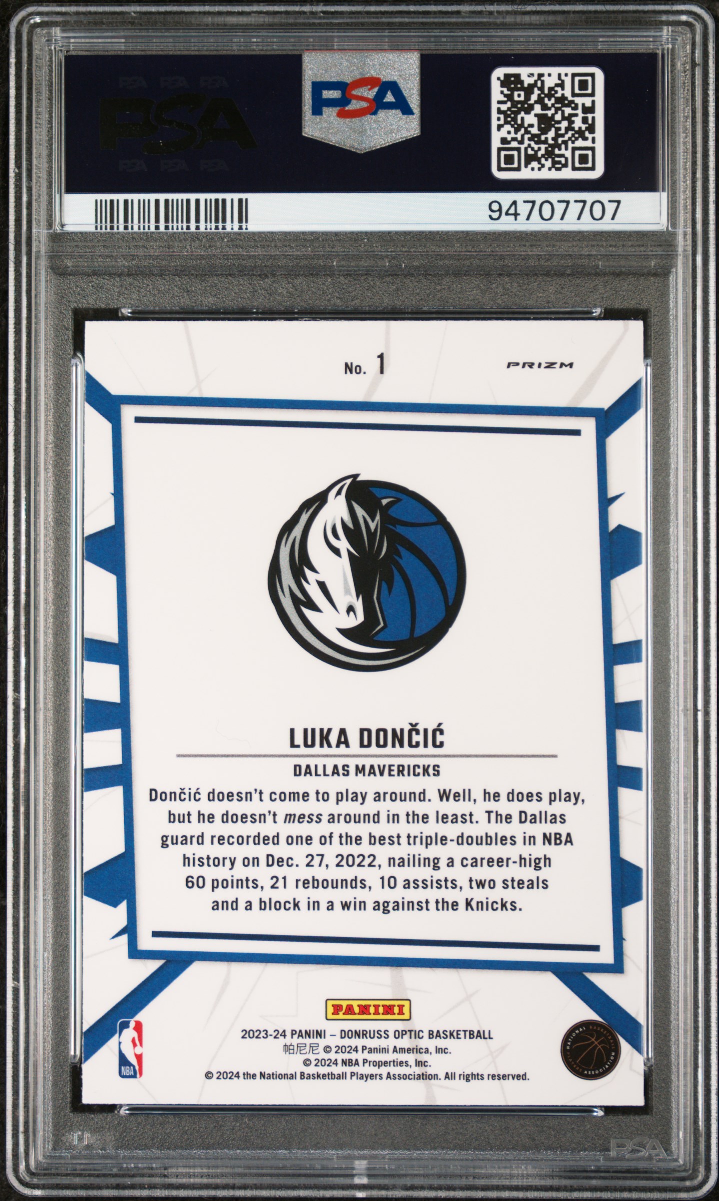 2023 Panini Donruss Optic My House Luka Doncic #1 (My House-Holo) Gem Mt 10 back