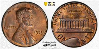 1983 1C FS-401 Obv Die Damage and Rev Cud MS63RB