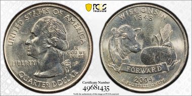 2004-D 25C Wisconsin Extra Leaf High MS65