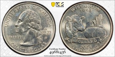 2004-D 25C Wisconsin Extra Leaf High MS66