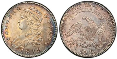 1818/7 50C O-101, Large 8 AU58