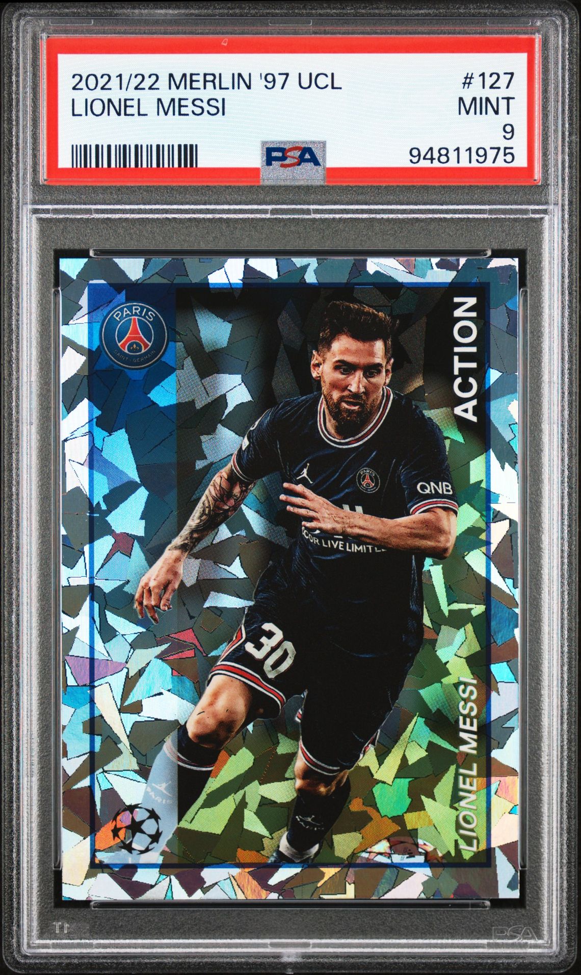 2021-2022 Topps TOPPS MERLIN HERITAGE '97 UEFA CHAMPIONS LEAGUE #127 Lionel Messi front
