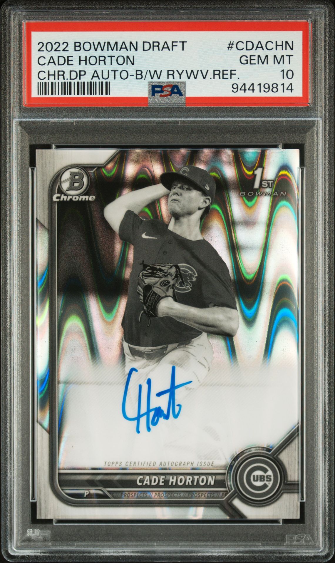 2022 Bowman Draft BOWMAN DRAFT CHROME DRAFT PICK AUTOGRAPHS CHR.DP AUTO-B/W RYWV.REF. #CDACHN Cade Horton front
