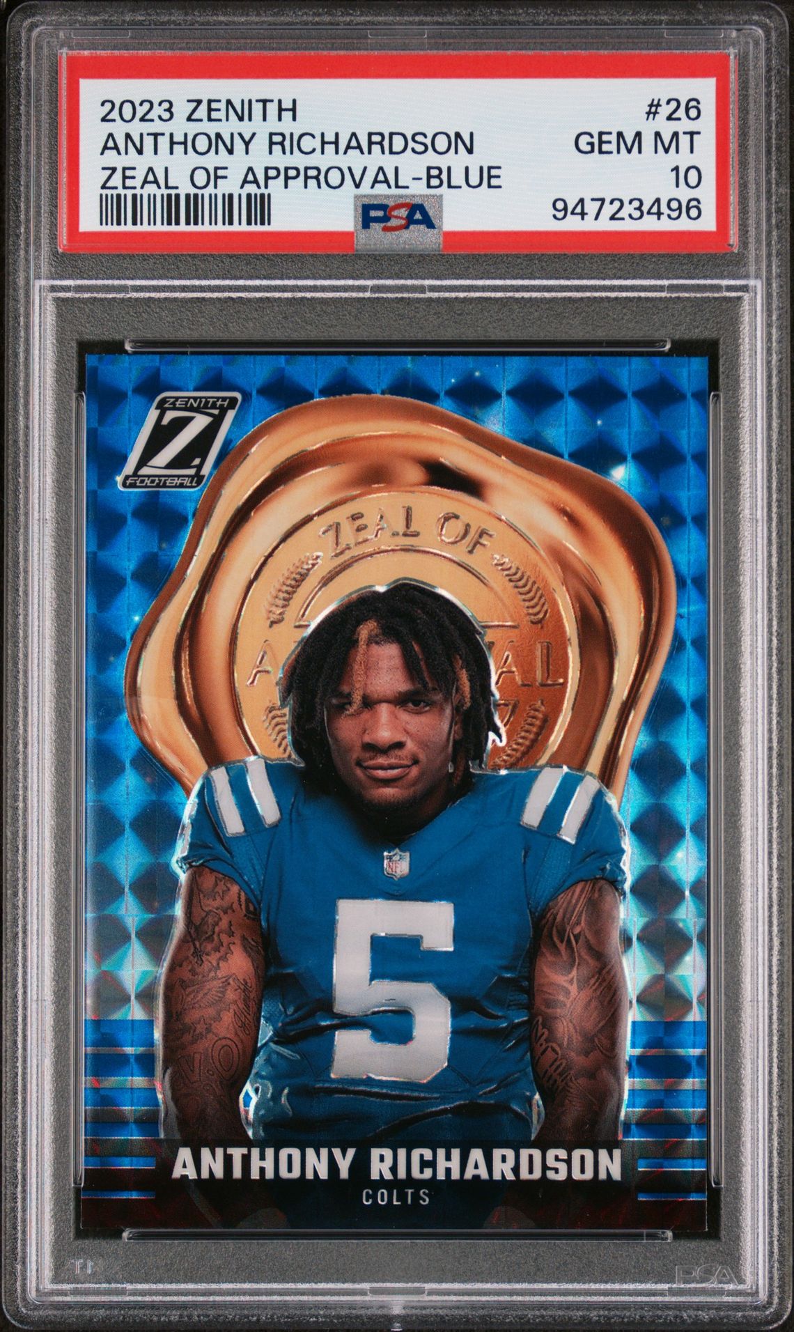 2023 PANINI ZENITH ZEAL OF APPROVAL Blue #26 Anthony Richardson front