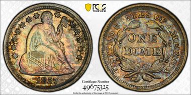 1857 10C AU58+