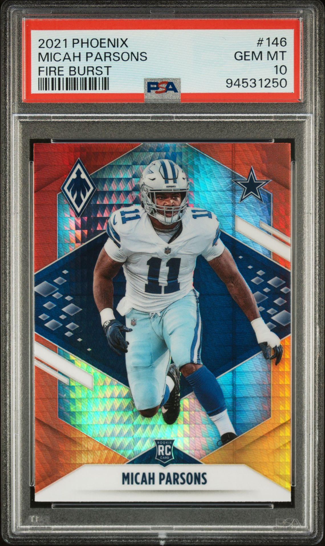 2021 Panini Phoenix Micah Parsons #146 (Fire Burst) Gem Mt 10 front