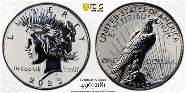 2023-S $1 Peace Dollar Rev PR Two-Coin Reverse Proof Set PR69