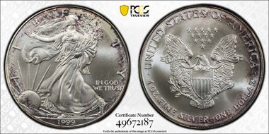 1999 $1 Silver Eagle MS67