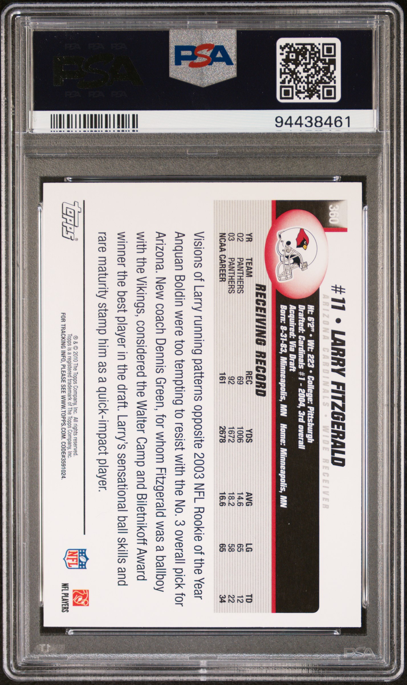 2004 Topps Larry Fitzgerald #360 Mint 9 back