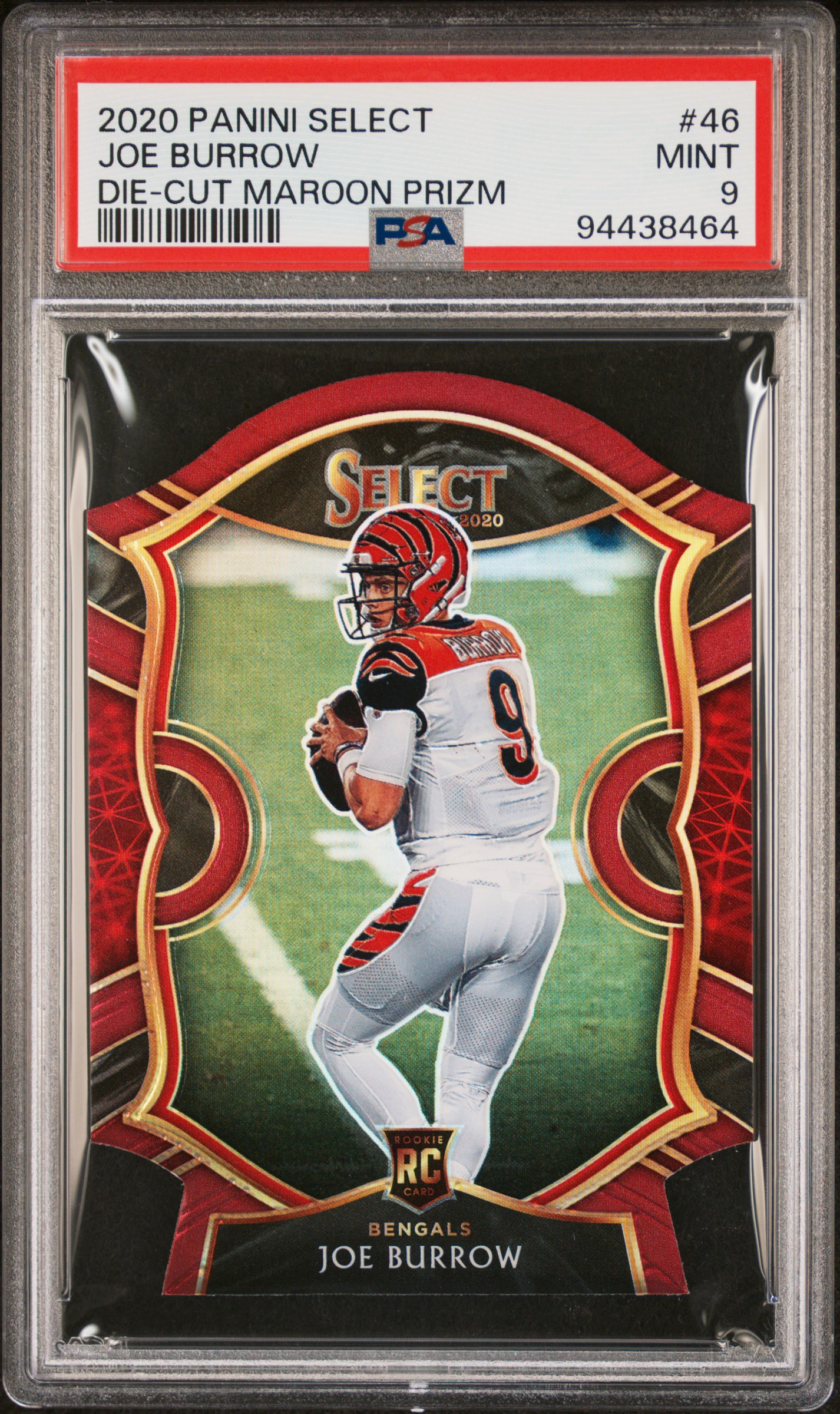 2020 Panini Select Joe Burrow #46 (Die-Cut Maroon Prizm) Mint 9 front