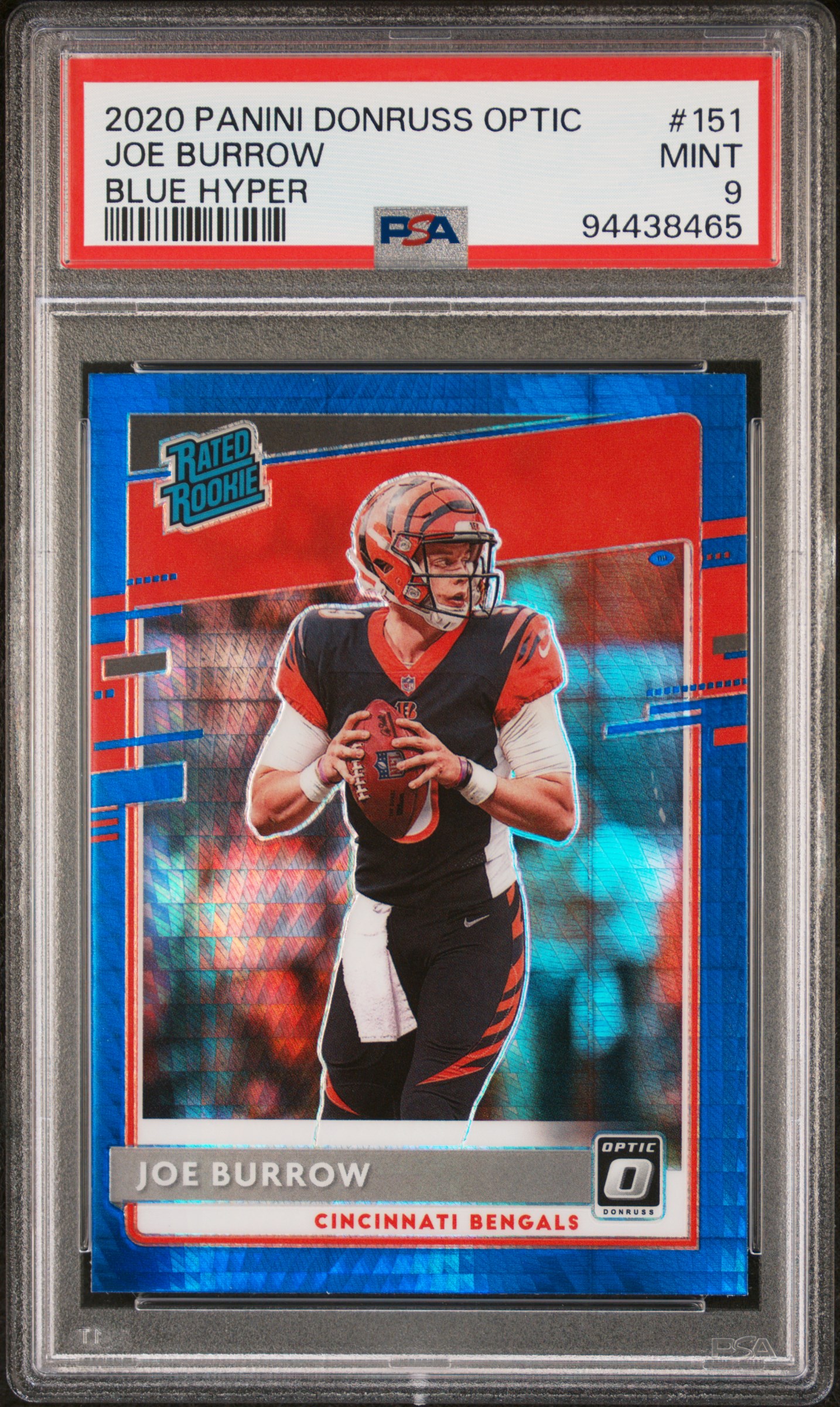 2020 Panini Donruss Optic Joe Burrow #151 (Blue Hyper) Mint 9 front