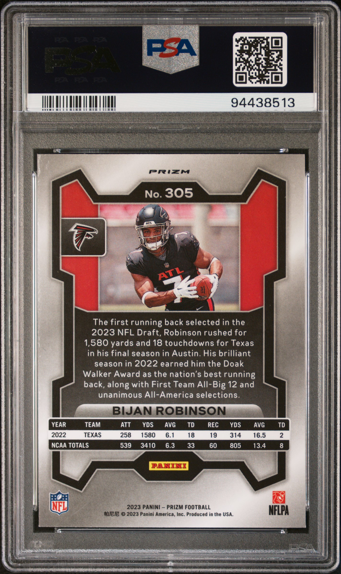 2023 Panini Prizm Bijan Robinson #305 (Lazer Prizm) Mint 9 back