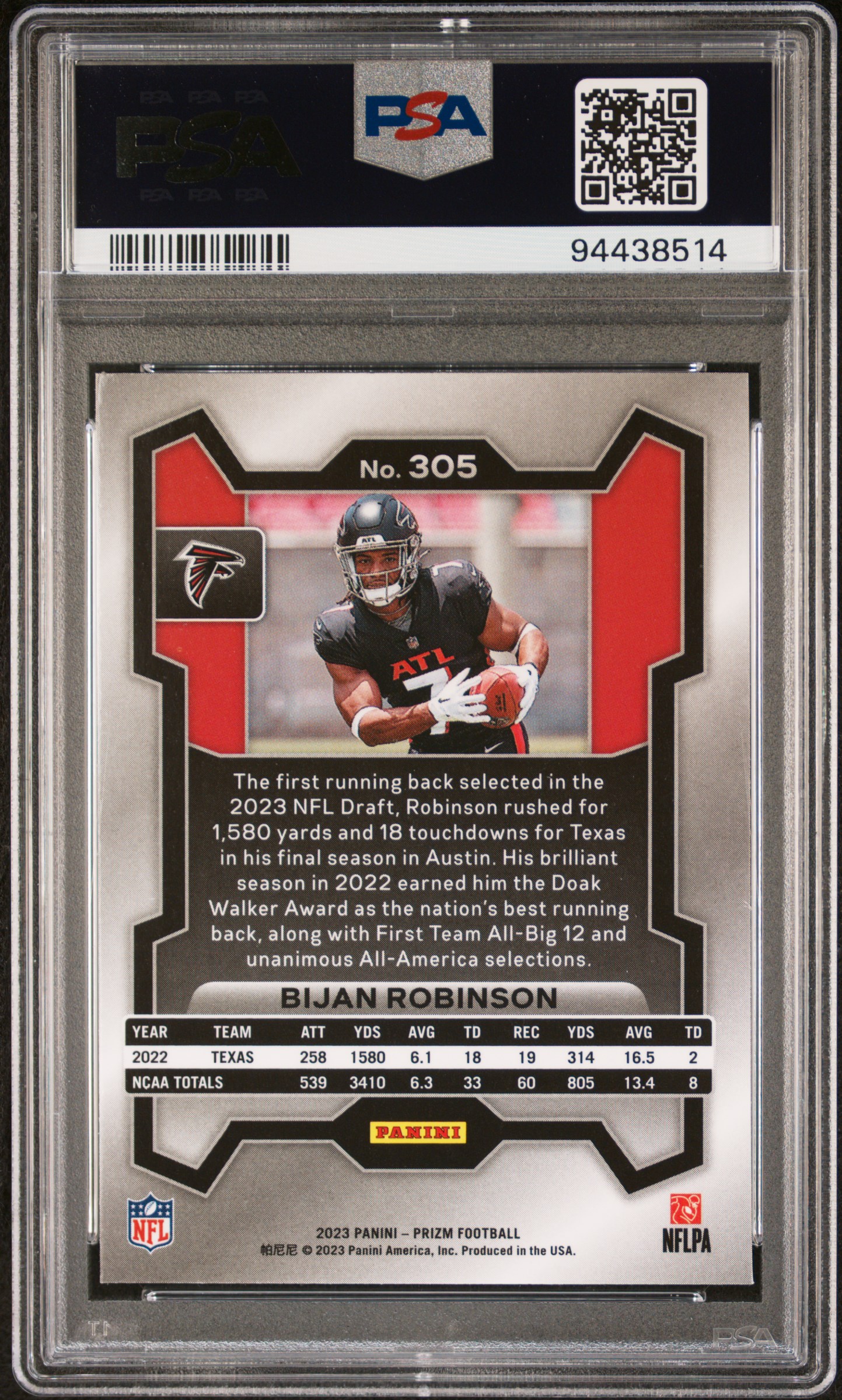 2023 Panini Prizm Bijan Robinson #305 Mint 9 back