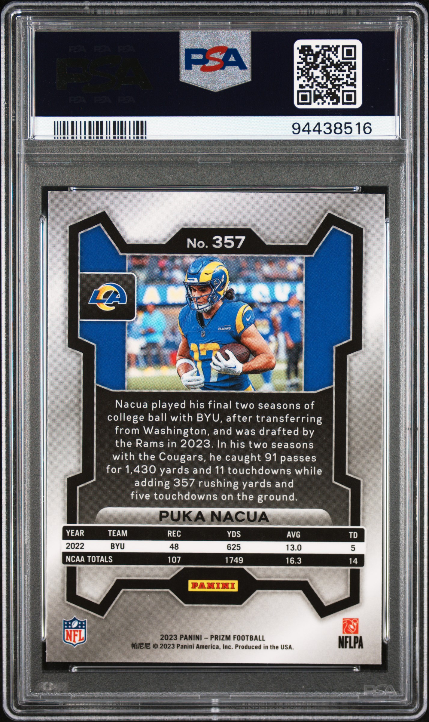 2023 Panini Prizm Puka Nacua #357 Mint 9 back