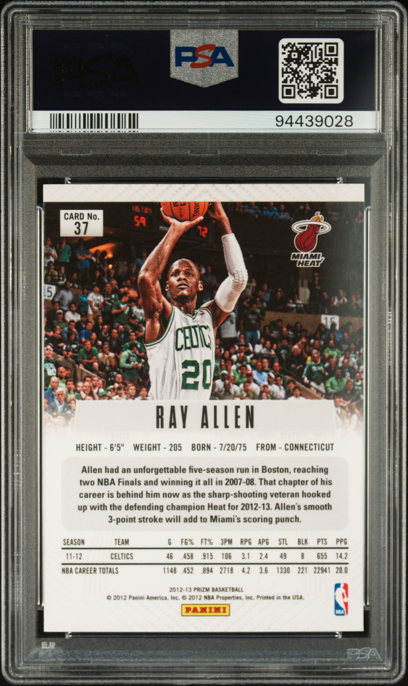 2012 Panini Prizm Ray Allen #37 (Prizm) Gem Mt 10 back