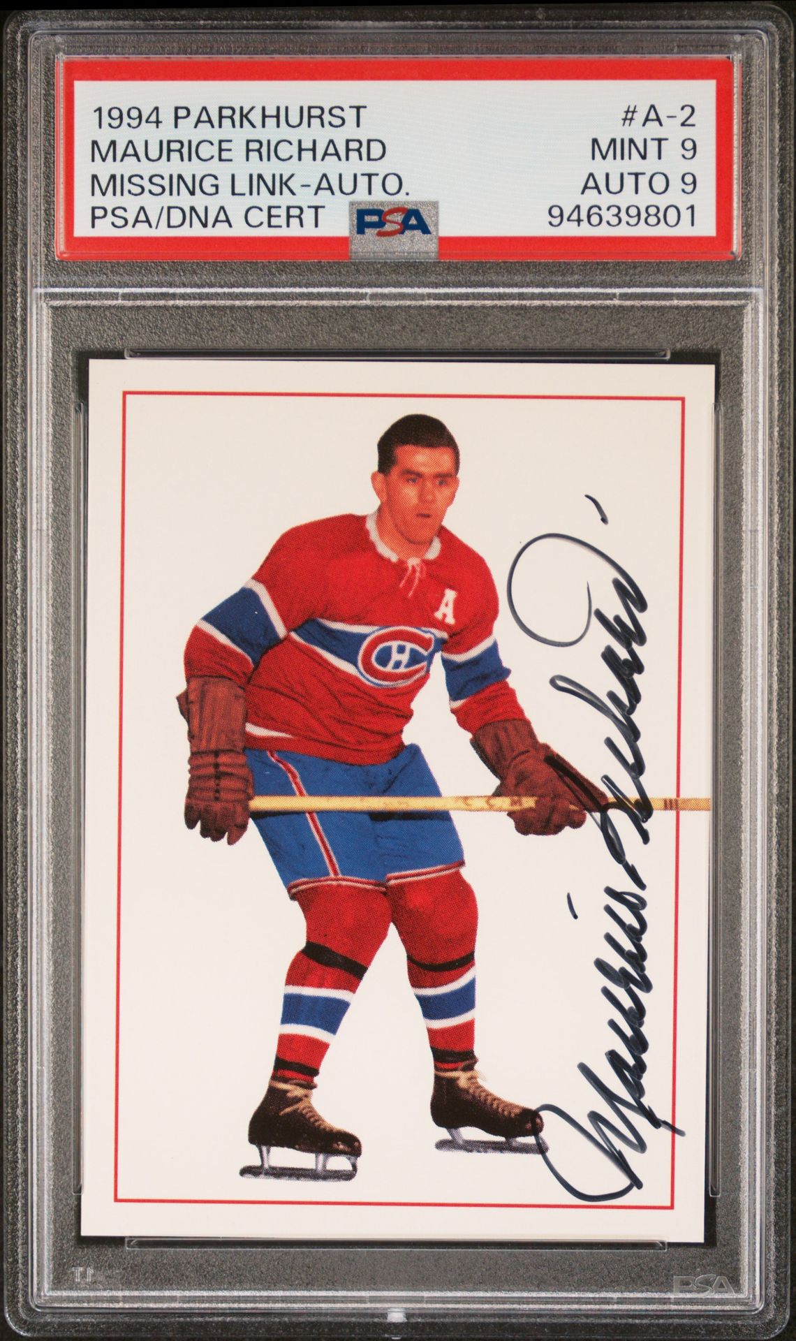 1994 Parkhurst Missing Link Maurice Richard #A-2 (Missing Link-Auto.) Mint 9 front