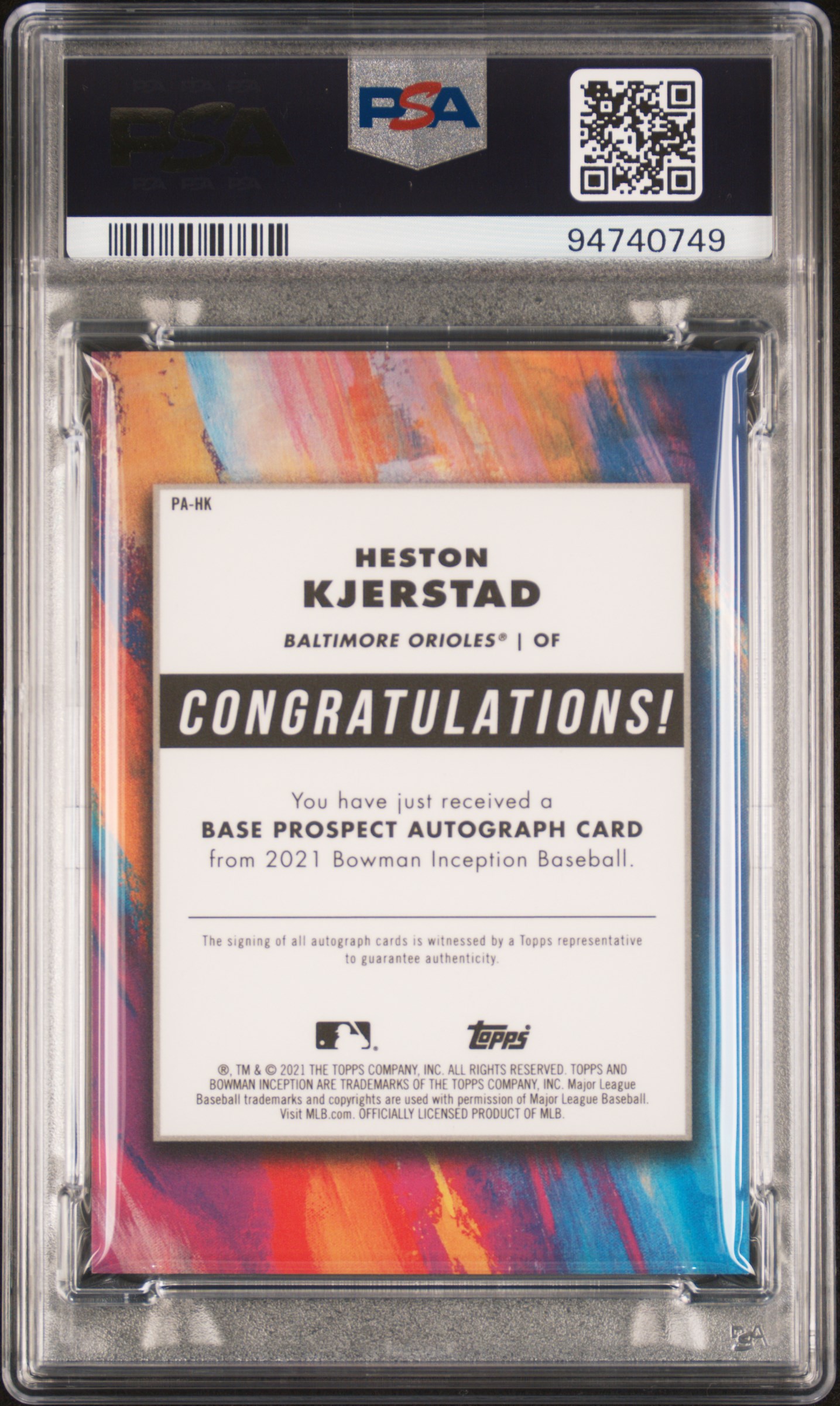 2021 Bowman Inception Autographs Heston Kjerstad #Pahk (Autographs-Gold Foil) Mint 9 back