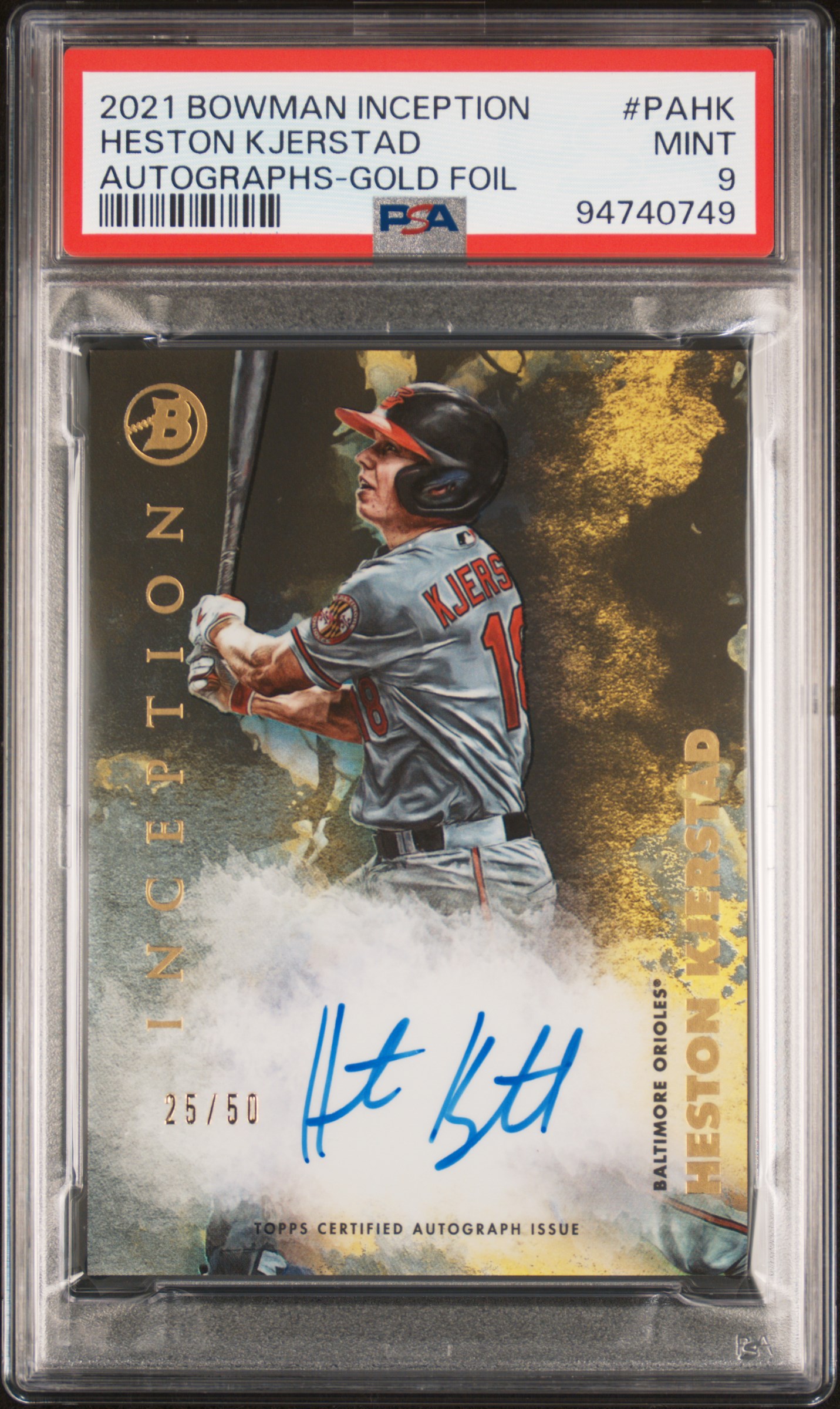 2021 Bowman Inception Autographs Heston Kjerstad #Pahk (Autographs-Gold Foil) Mint 9 front