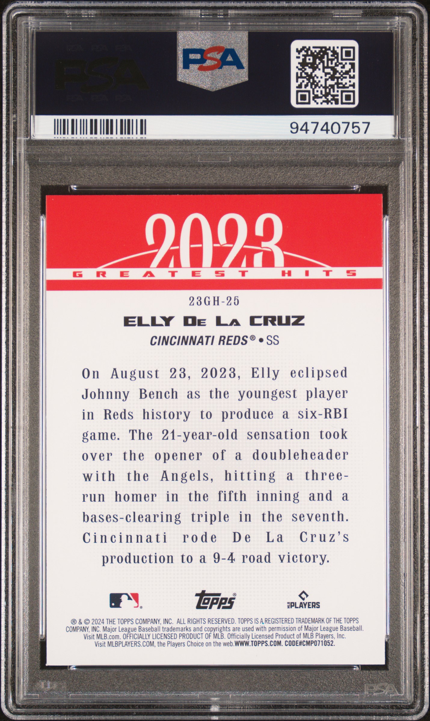 2024 Topps 2023 Greatest Hits Elly De La Cruz #23Gh25 Gem Mt 10 back